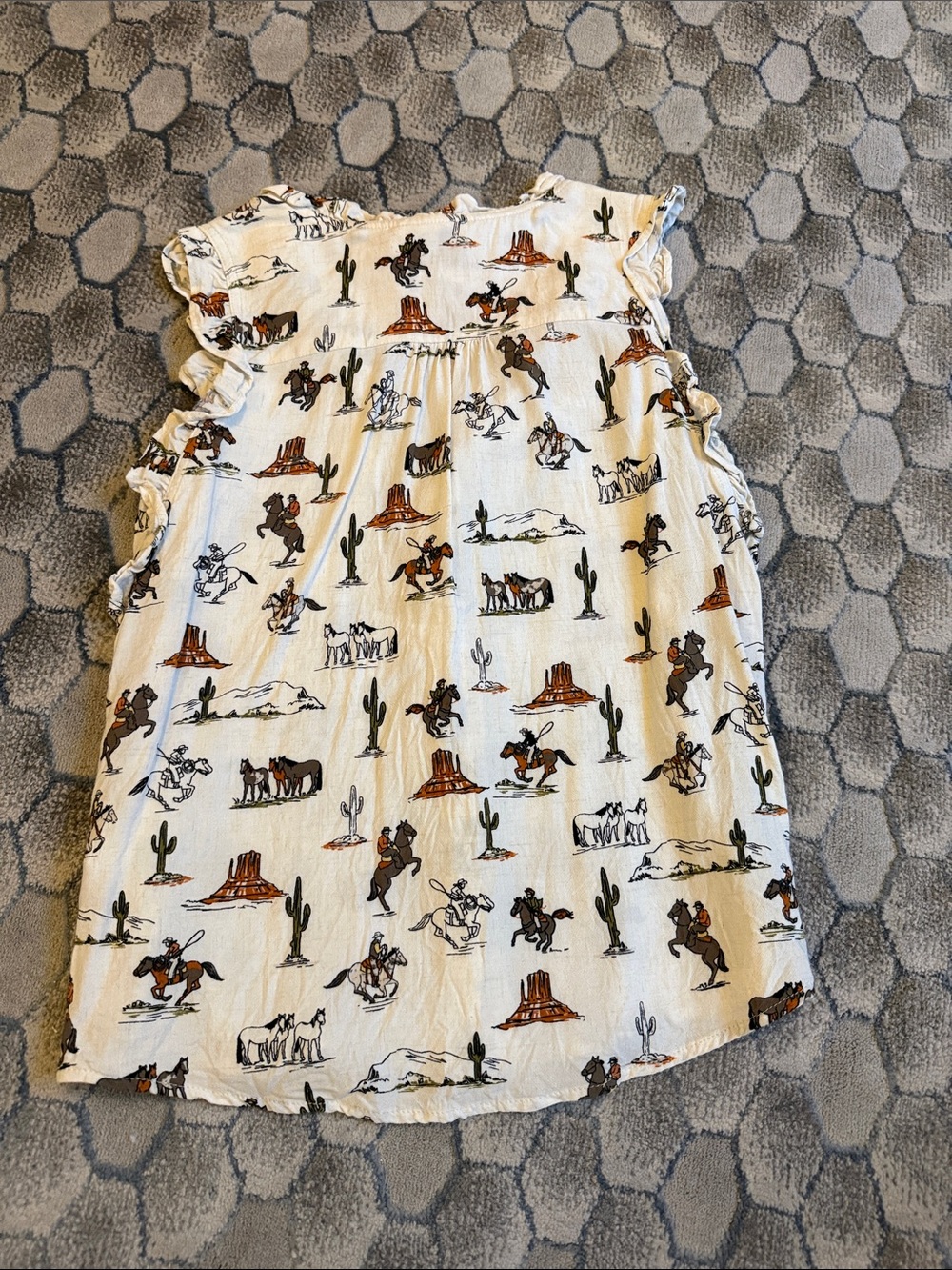 Ariat Cream Sleeveless Western Print Top with Brown and Green Motifs - Picture 4 of 4